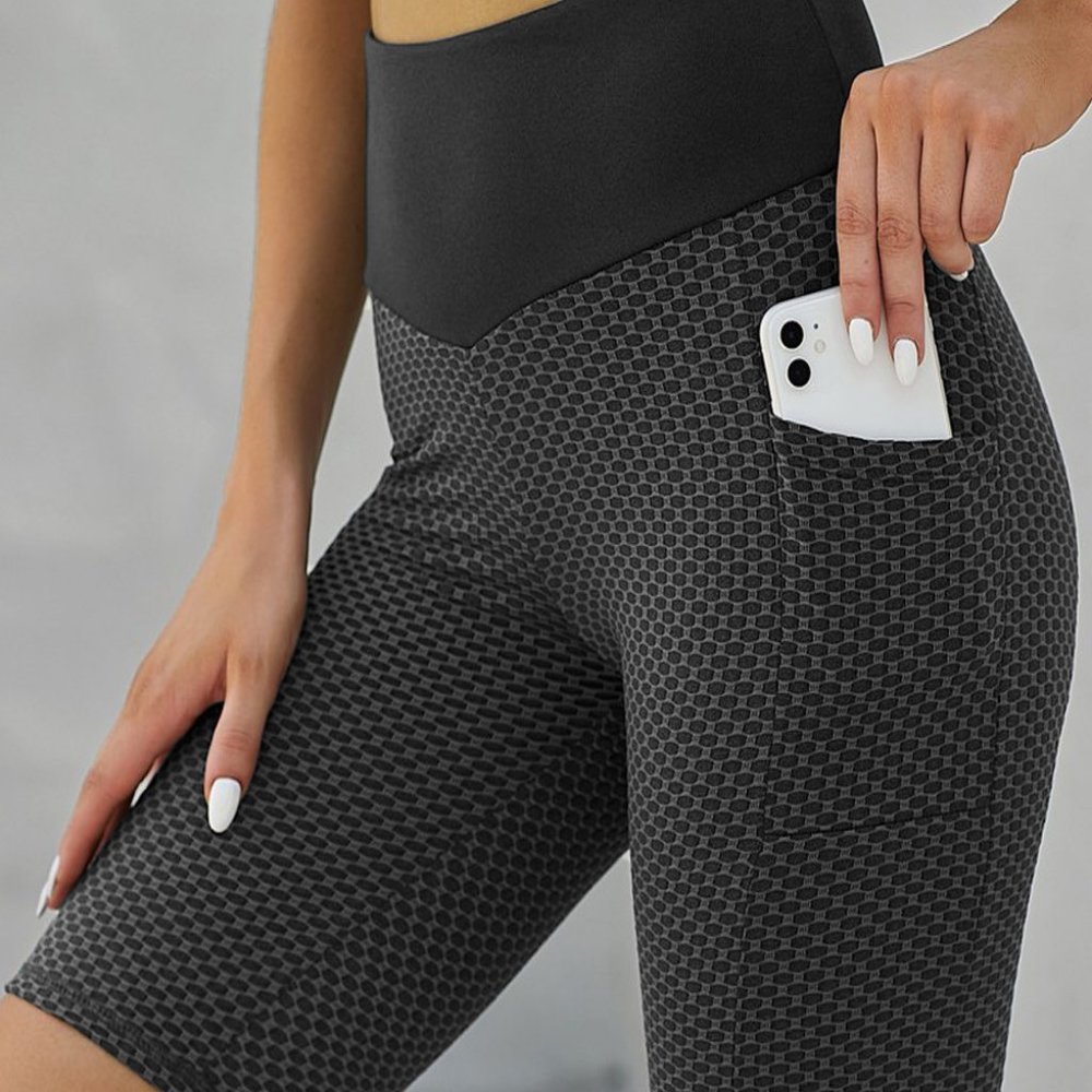 Black Side Pockets Sport Gym Yoga Short Leggings L